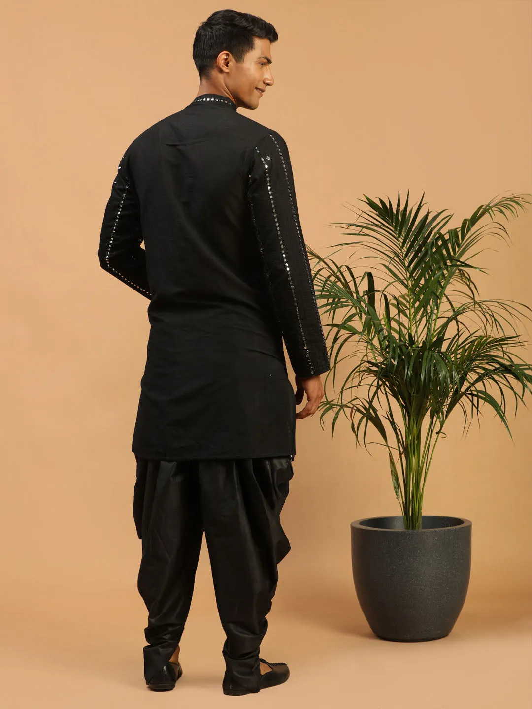 Men's Black Viscose Kurta And Dhoti Set - Shrestha By Vastramay