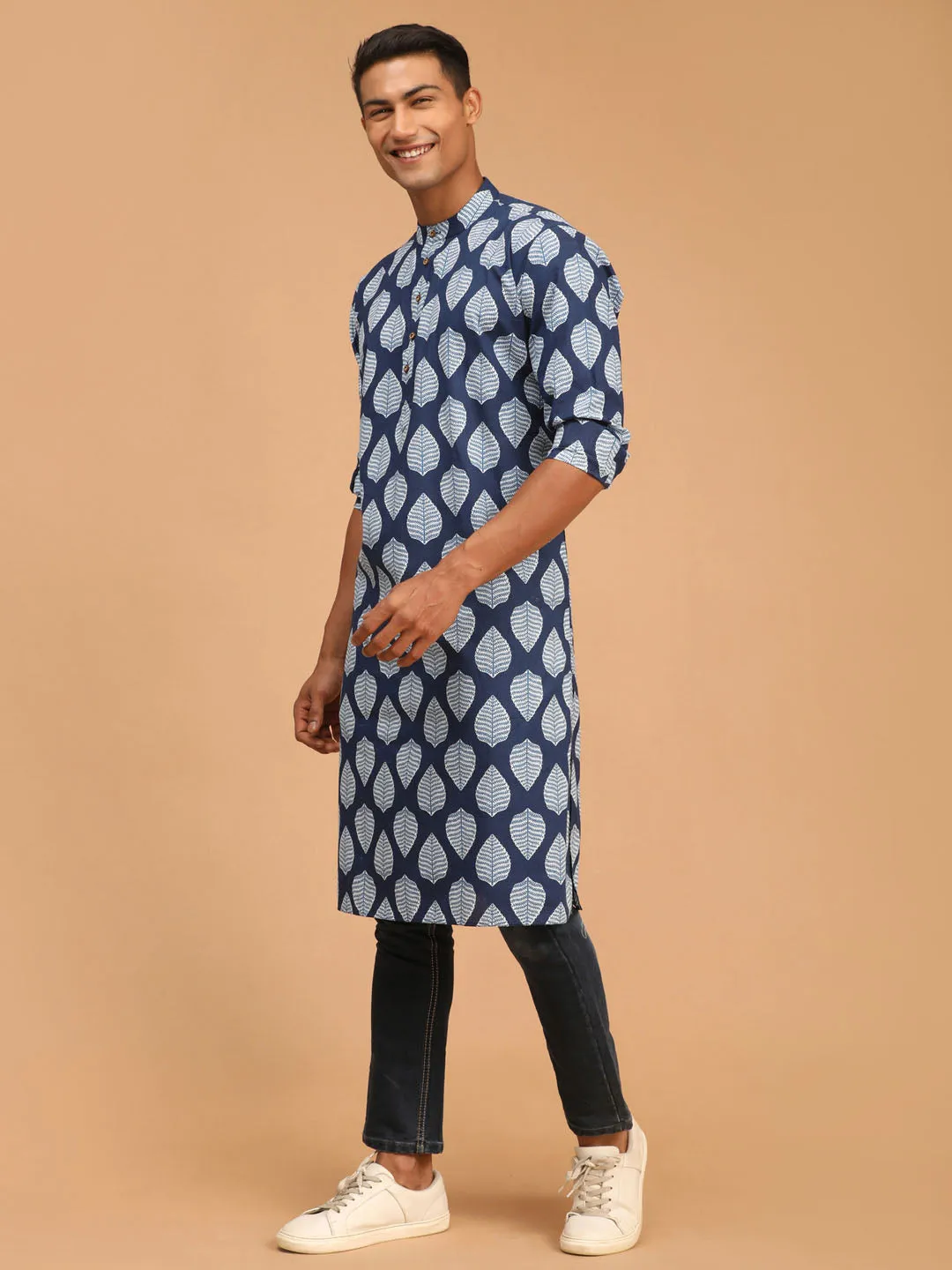 Men's Blue Cotton Kurta - Vastramay