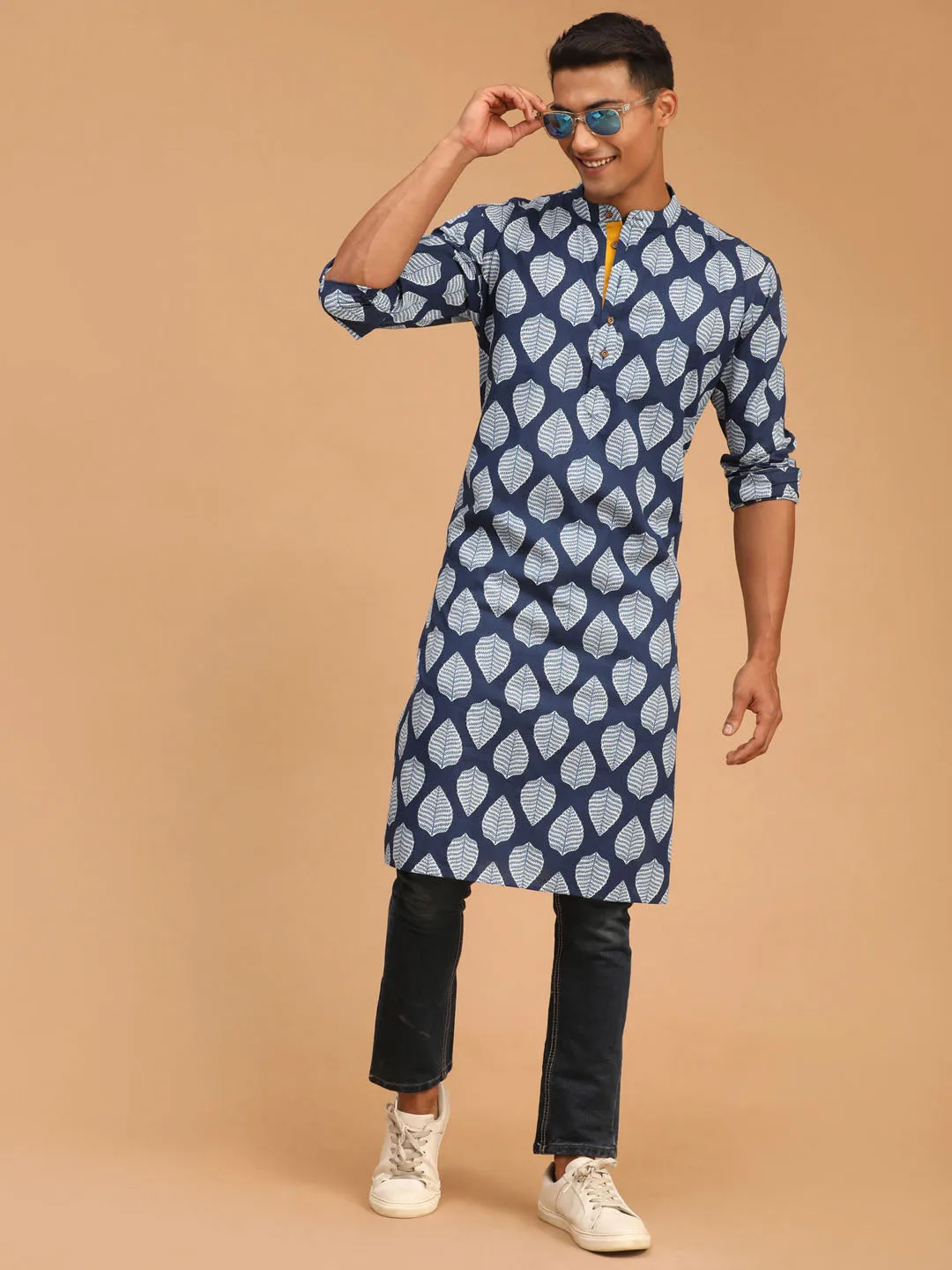 Men's Blue Cotton Kurta - Vastramay