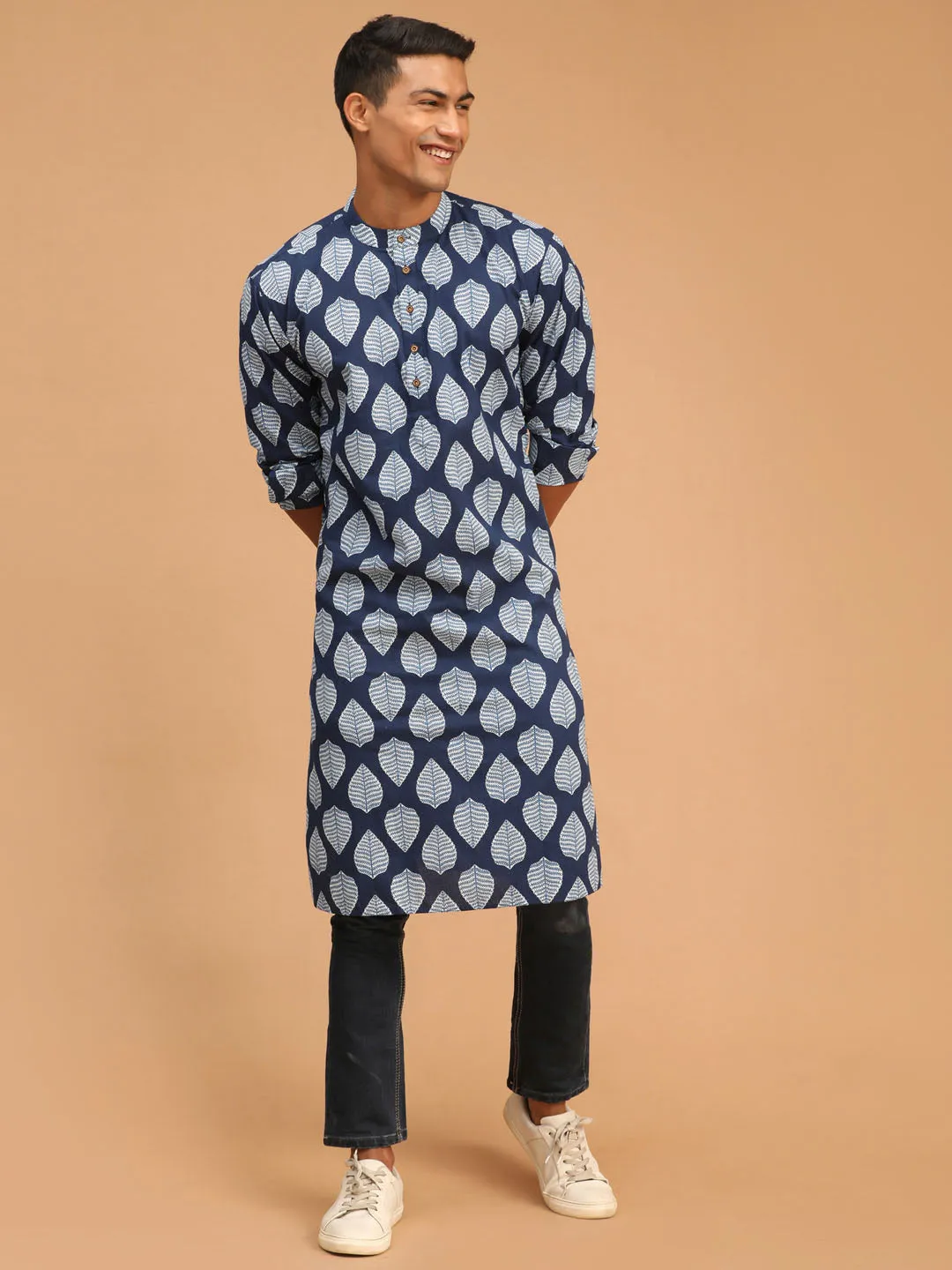 Men's Blue Cotton Kurta - Vastramay