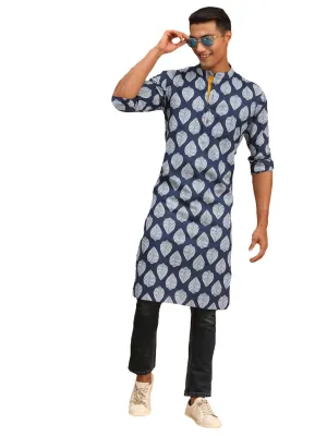 Men's Blue Cotton Kurta - Vastramay