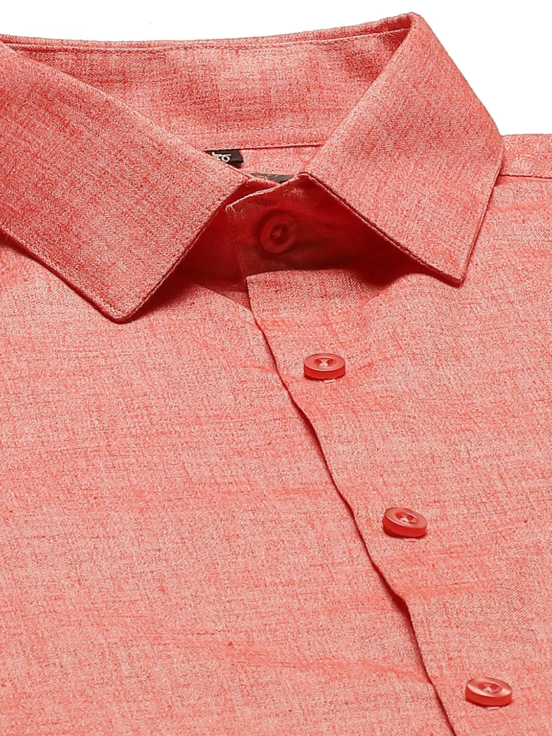 Mens Cotton Linen Coral Solid Formal Shirt - Sojanya