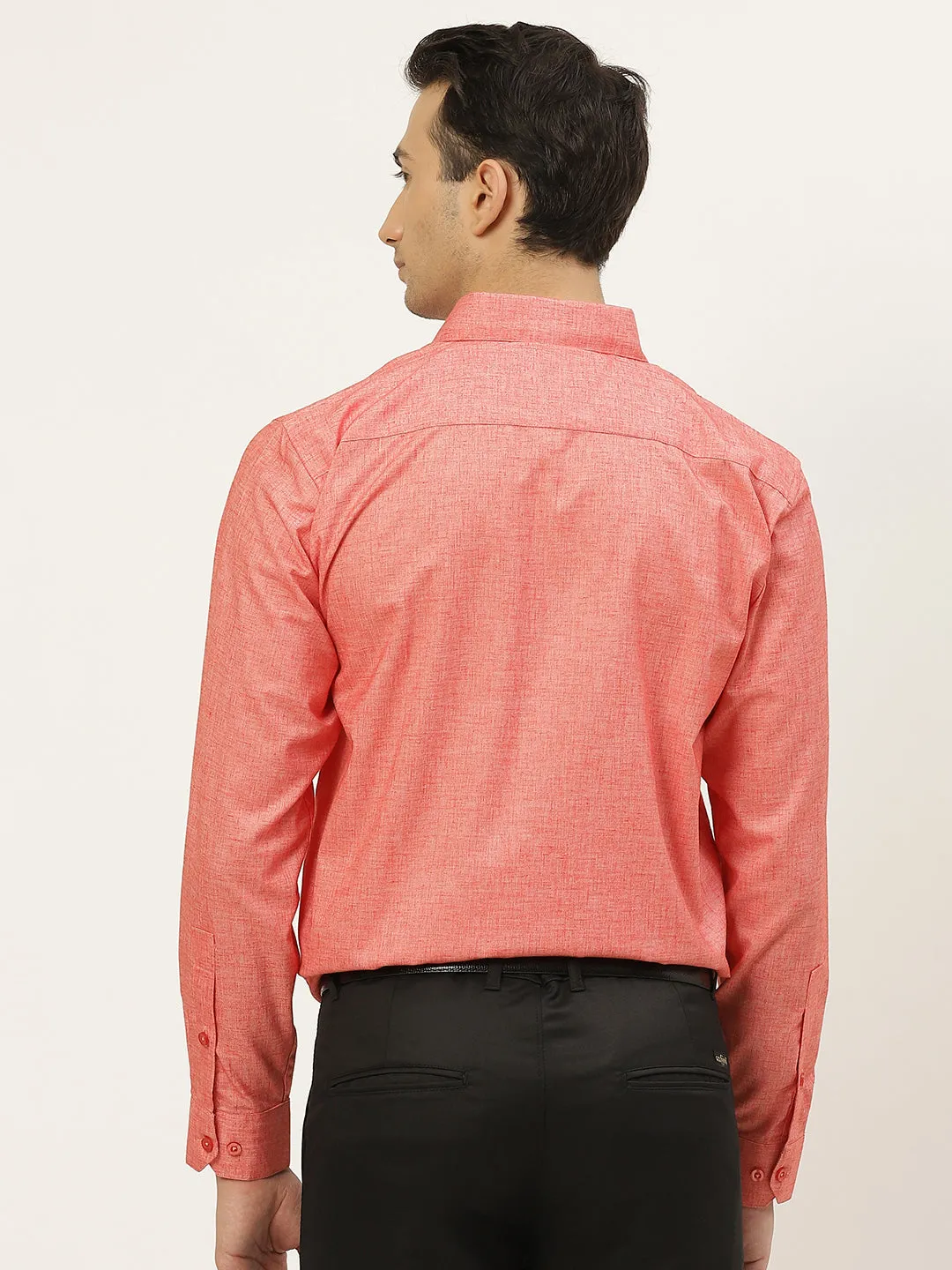 Mens Cotton Linen Coral Solid Formal Shirt - Sojanya