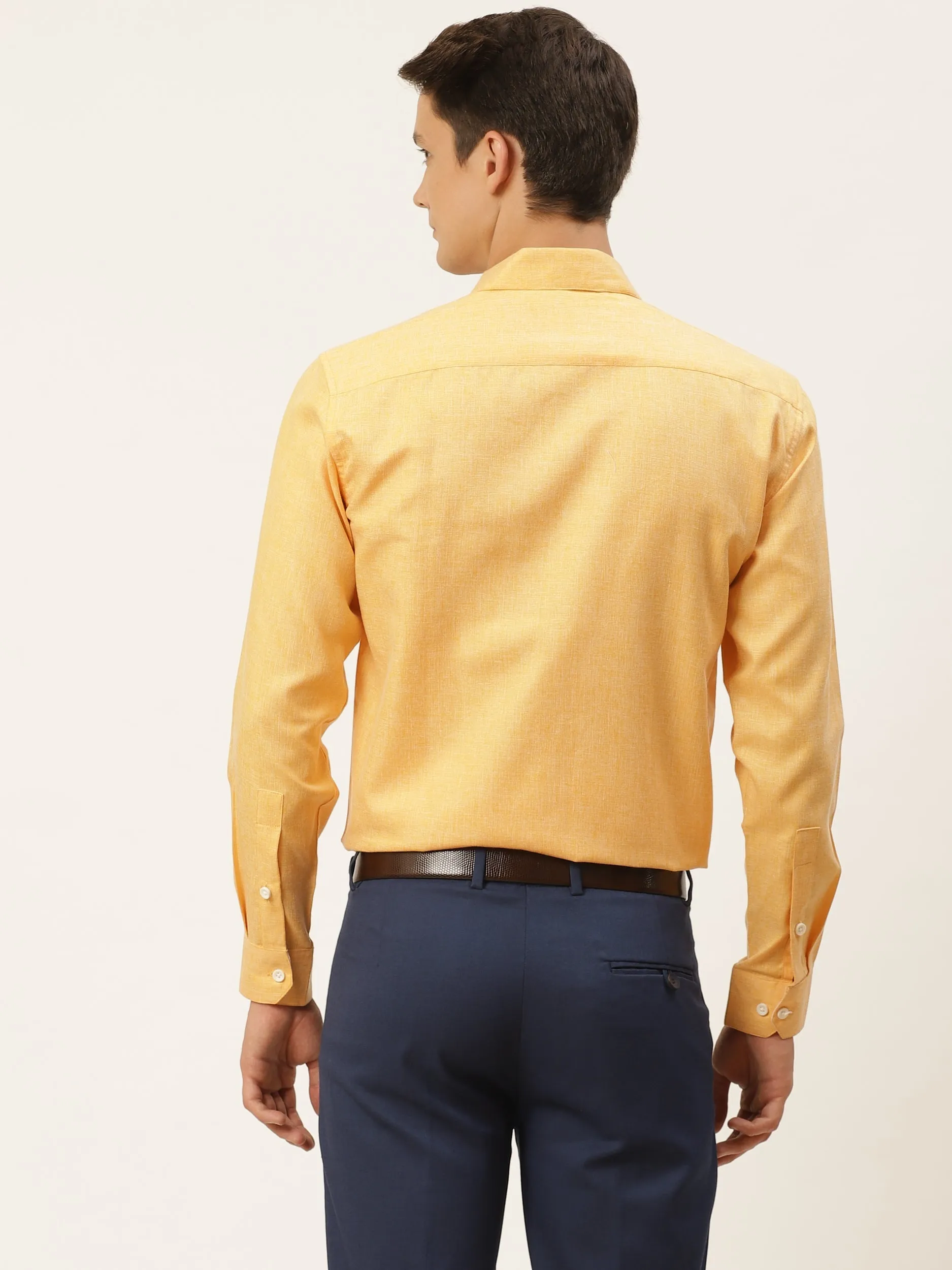 Men's Cotton Linen Dark Yellow Formal Shirt - Sojanya