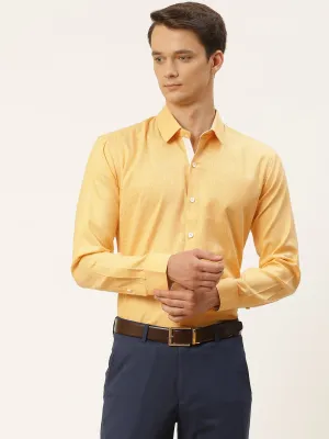 Men's Cotton Linen Dark Yellow Formal Shirt - Sojanya