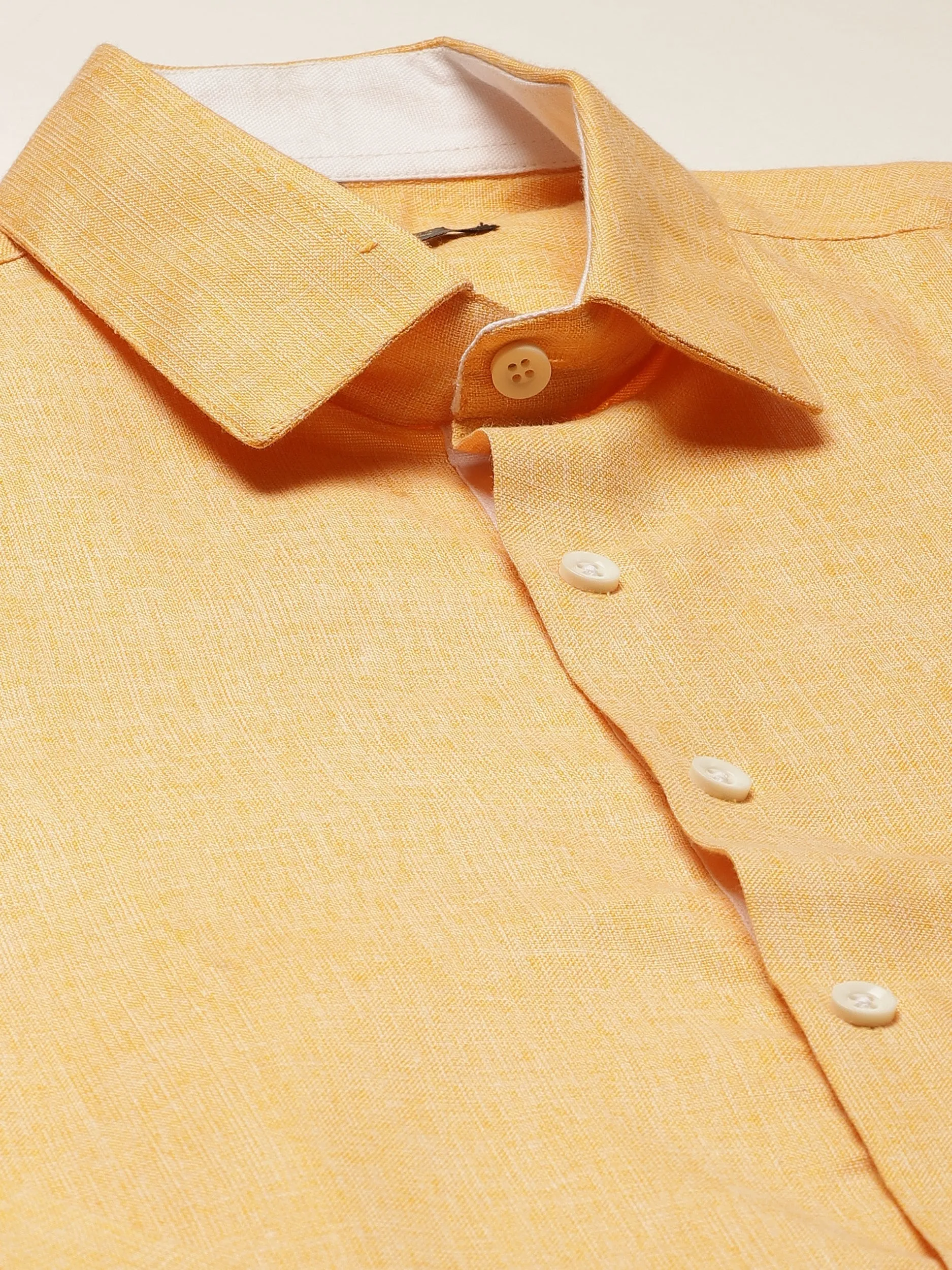 Men's Cotton Linen Dark Yellow Formal Shirt - Sojanya