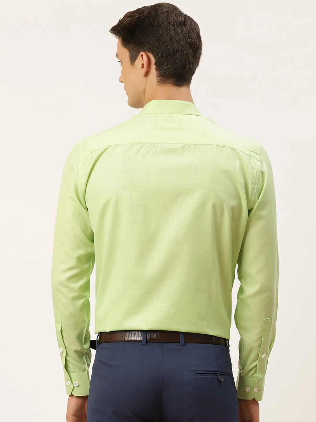 Mens Cotton Linen Green Chinese Collar Shirt - Sojanya