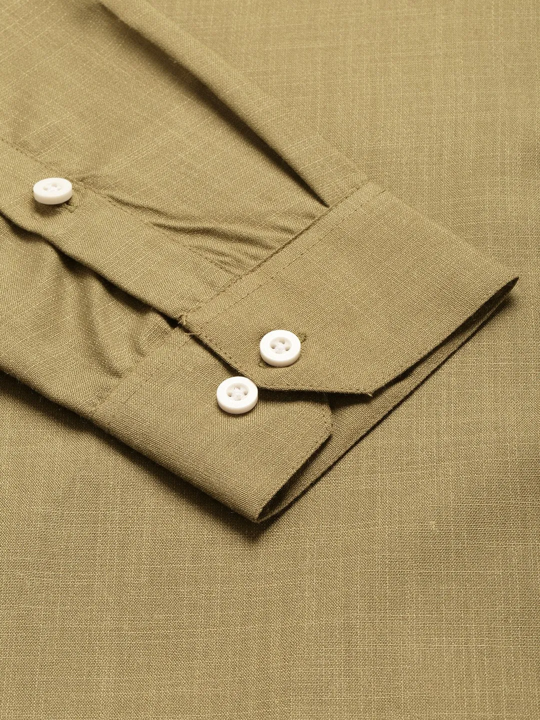 Mens Cotton Linen Olive Chinese Collar Shirt - Sojanya