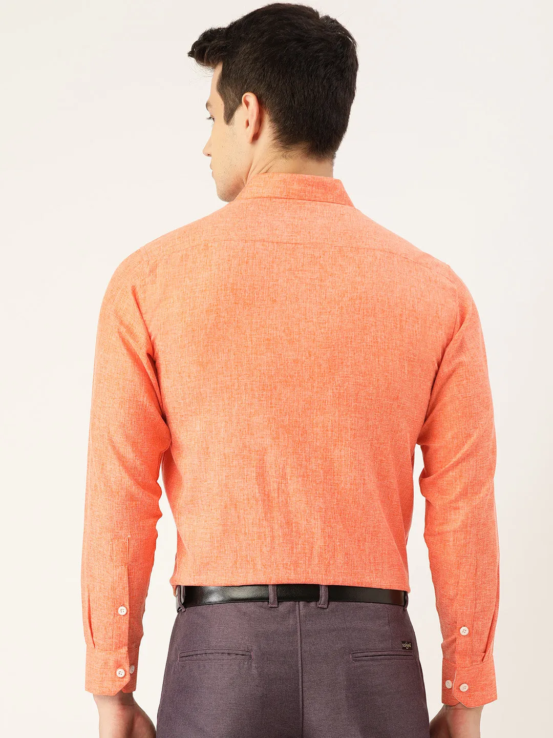 Men's Cotton Linen Orange Formal Shirt - Sojanya