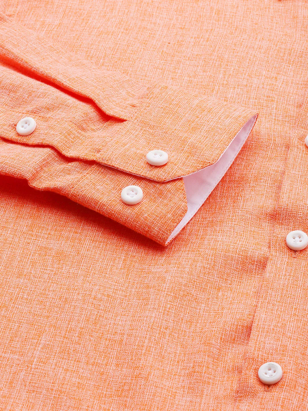 Men's Cotton Linen Orange Formal Shirt - Sojanya