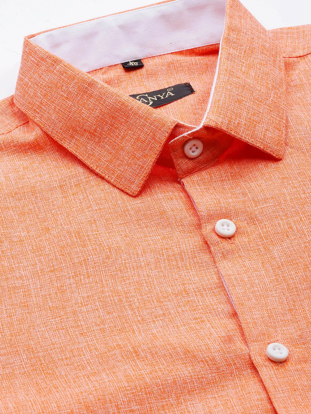 Men's Cotton Linen Orange Formal Shirt - Sojanya