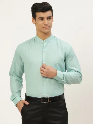 Mens Cotton Linen Sea Green Chinese Collar Shirt - Sojanya