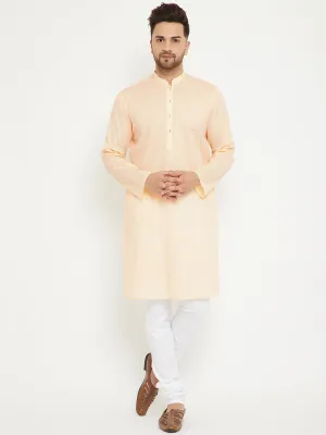 Men's Cream And White Cotton Blend Kurta Pyjama Set - Vastramay