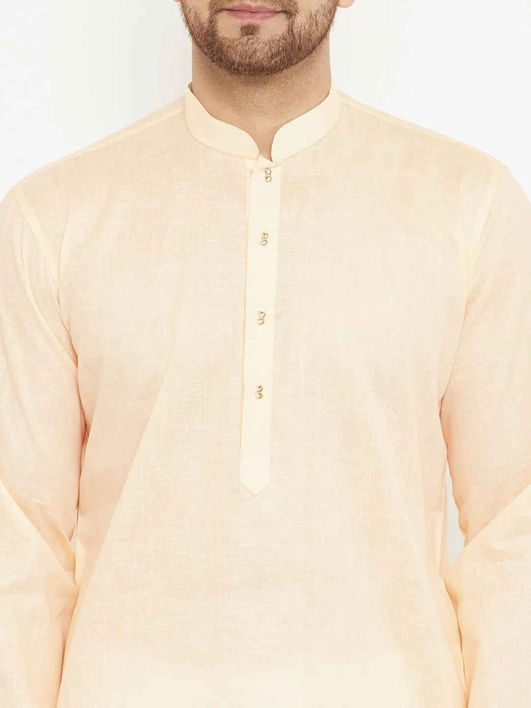 Men's Cream And White Cotton Blend Kurta Pyjama Set - Vastramay