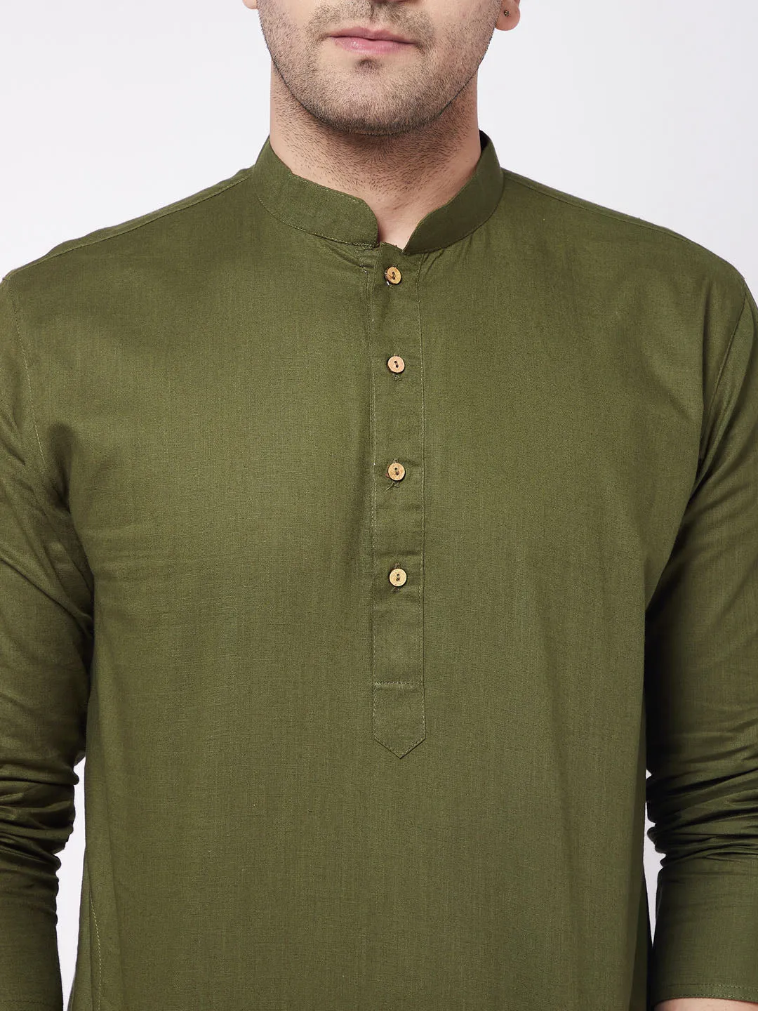 Men's Green And White Cotton Linen Kurta Pyjama Set - Vastramay