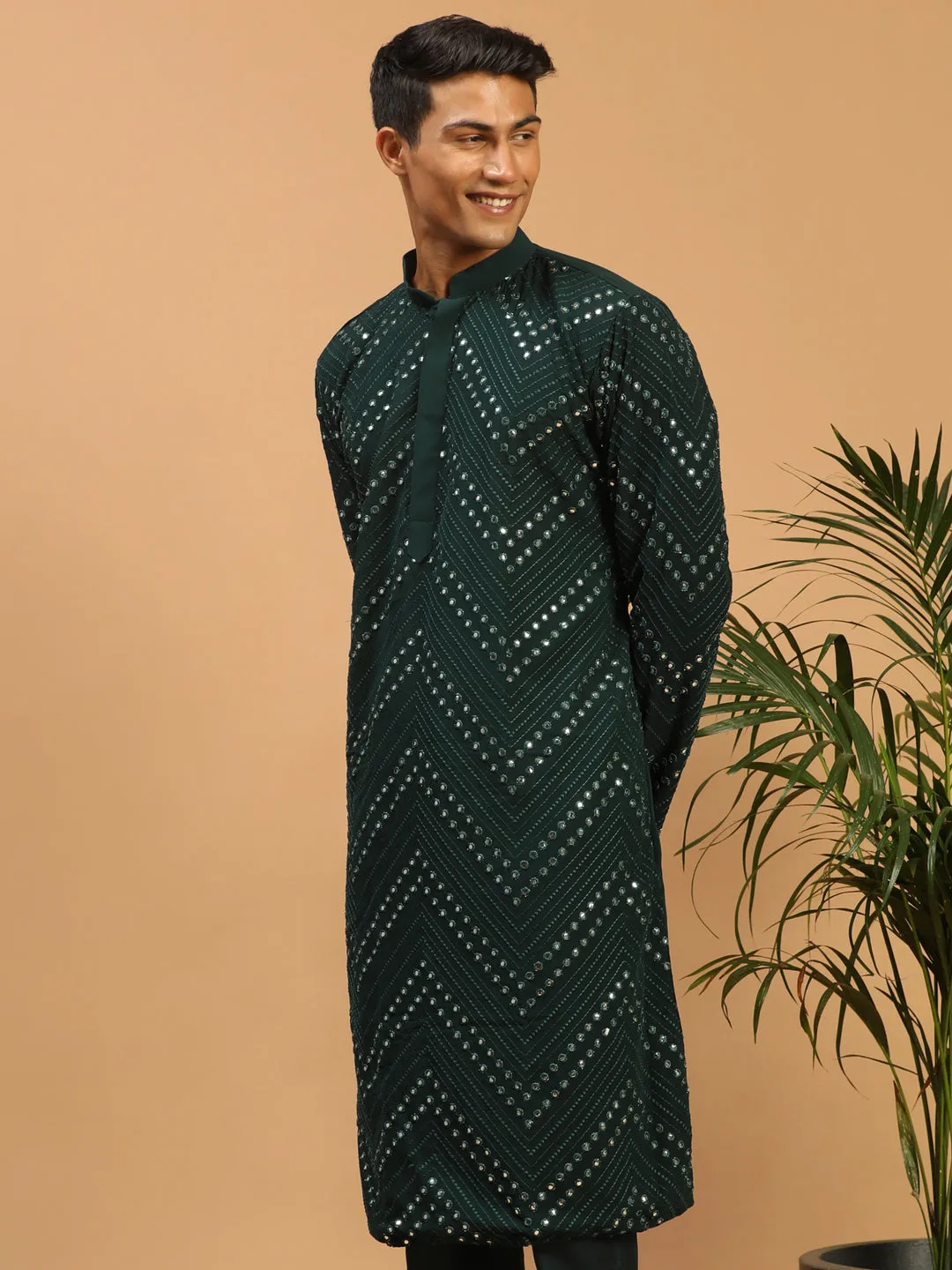 Men's Green Georgette Kurta - Shrestha By Vastramay