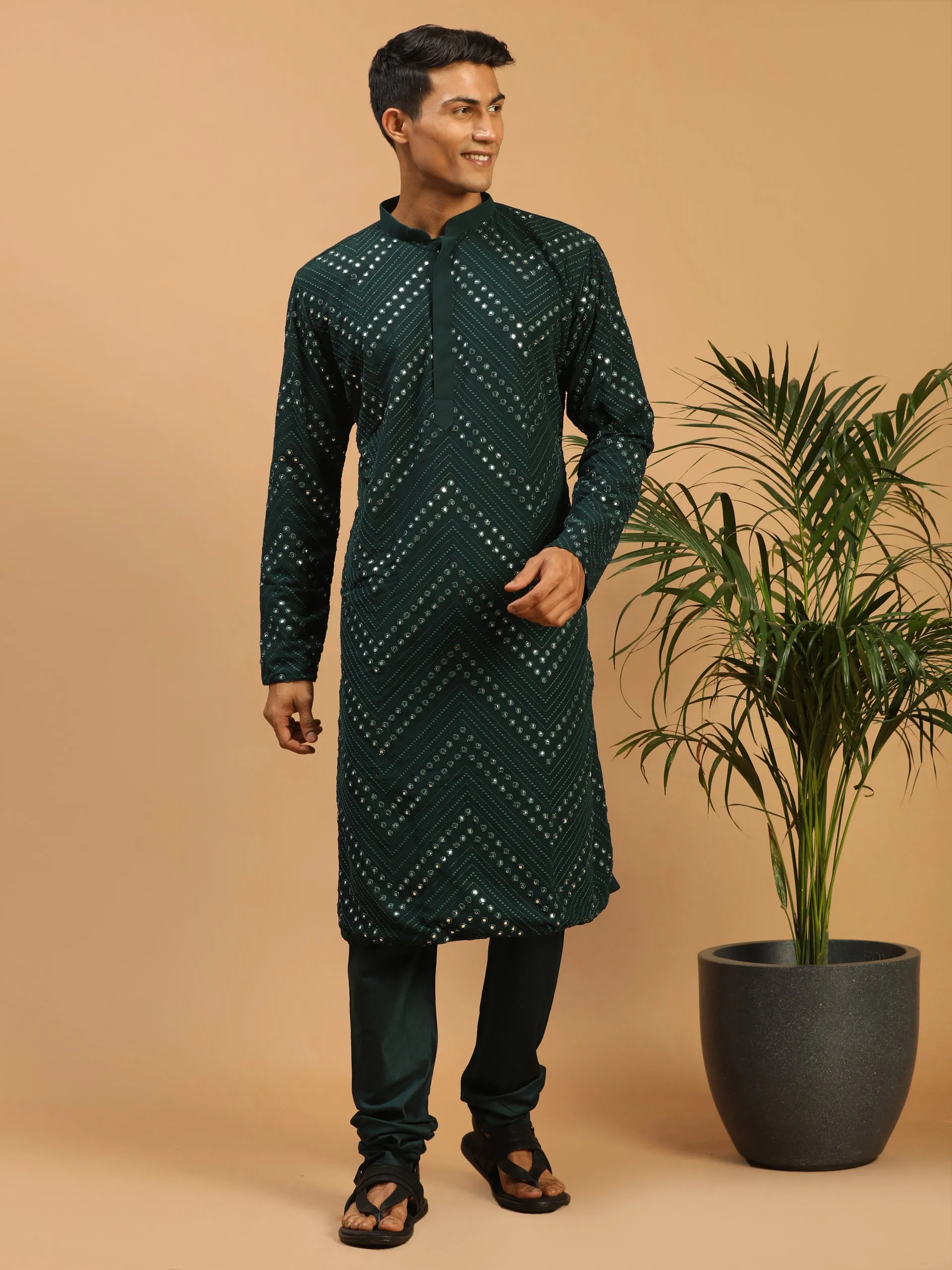 Men's Green Georgette Kurta - Shrestha By Vastramay