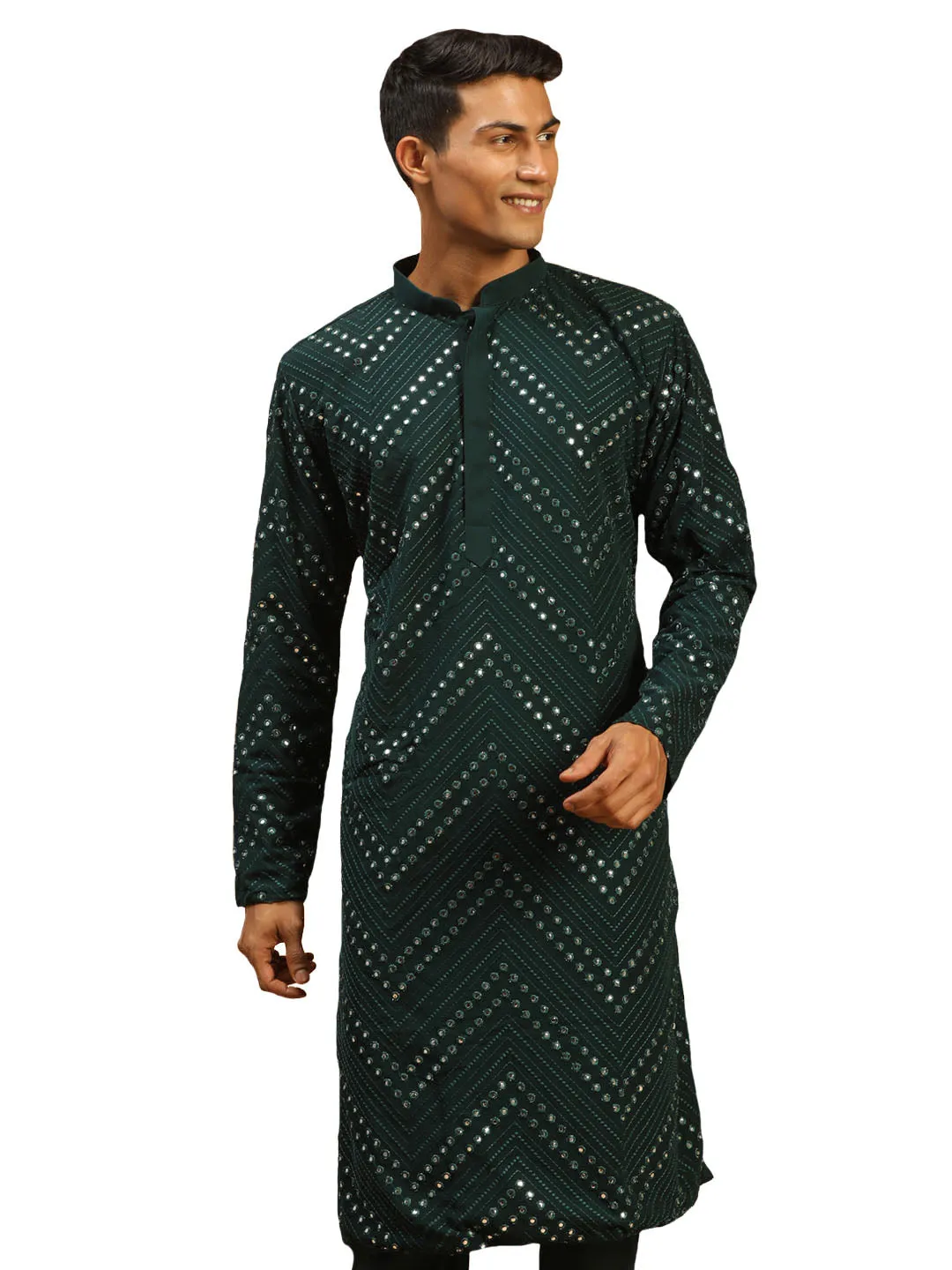 Men's Green Georgette Kurta - Shrestha By Vastramay