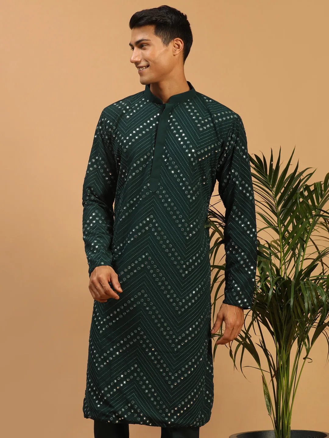 Men's Green Georgette Kurta - Shrestha By Vastramay