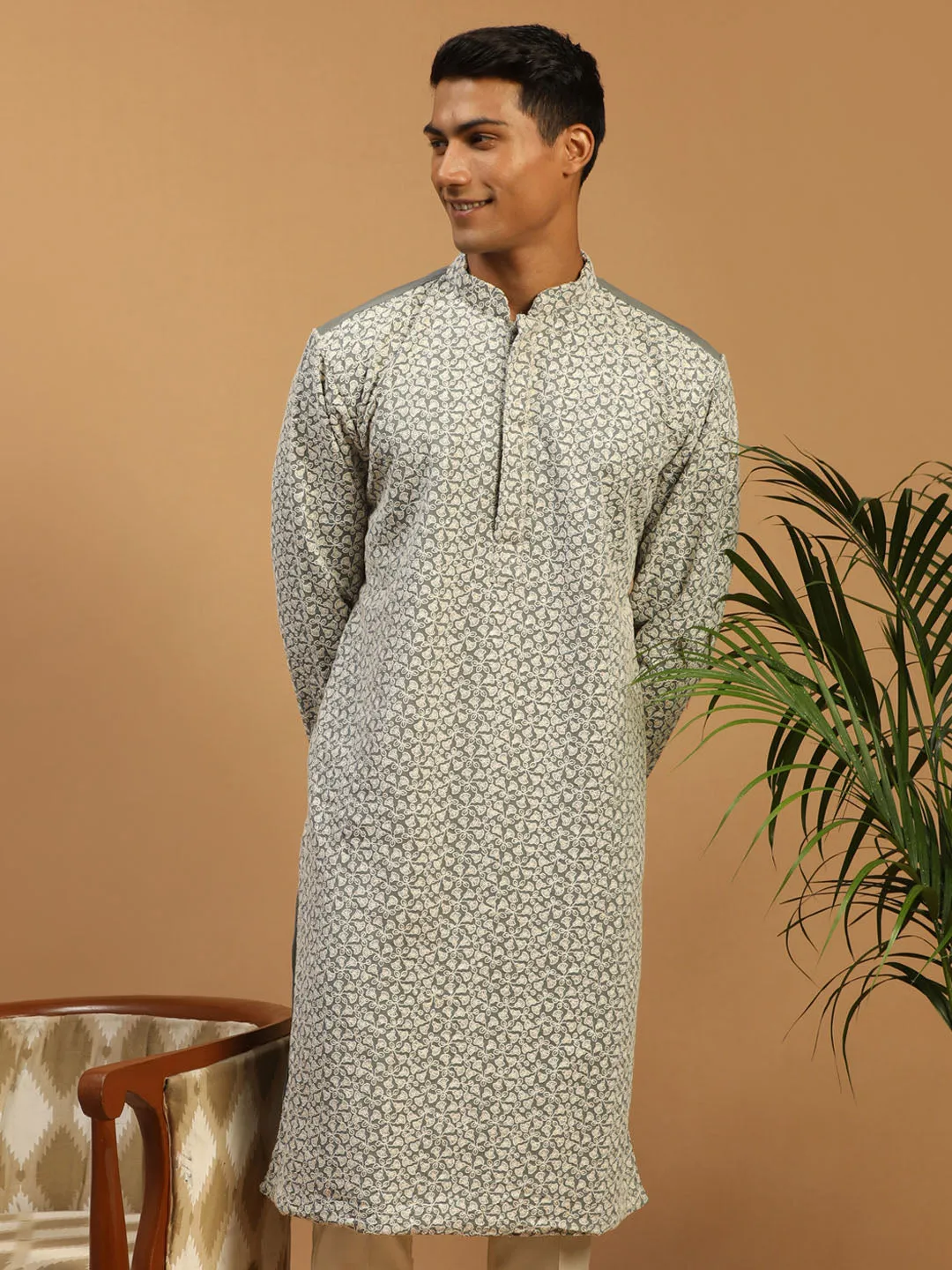 Men's Grey Georgette Kurta - Shrestha By Vastramay