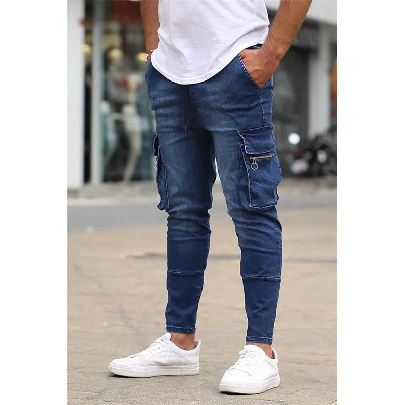 Men's Jeans Solid Fashion Classic Denim Washing Pants Casual Men's Stretch Skinny Jeans - MJN0066