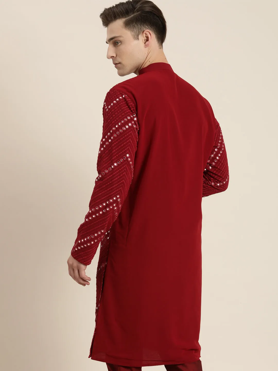 Men's Maroon Georgette Kurta - Vastramay