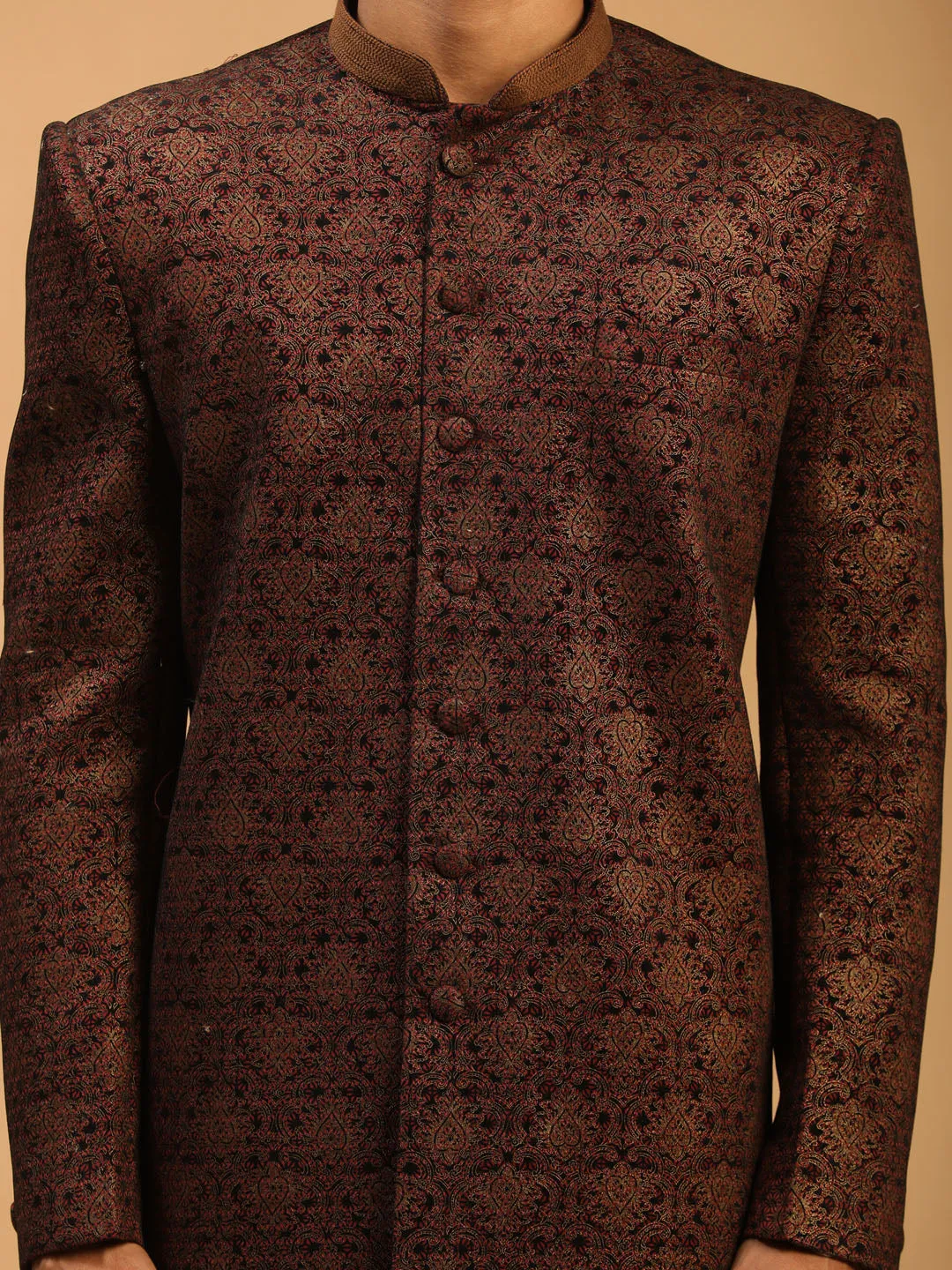 Men's Maroon Silk Blend Sherwani Only Top - Shrestha By Vastramay