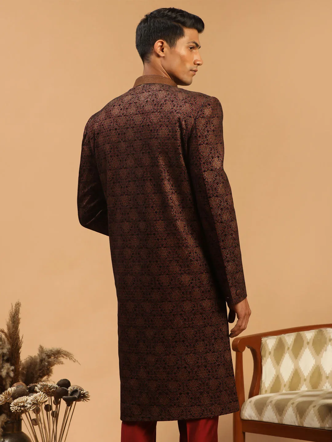 Men's Maroon Silk Blend Sherwani Only Top - Shrestha By Vastramay