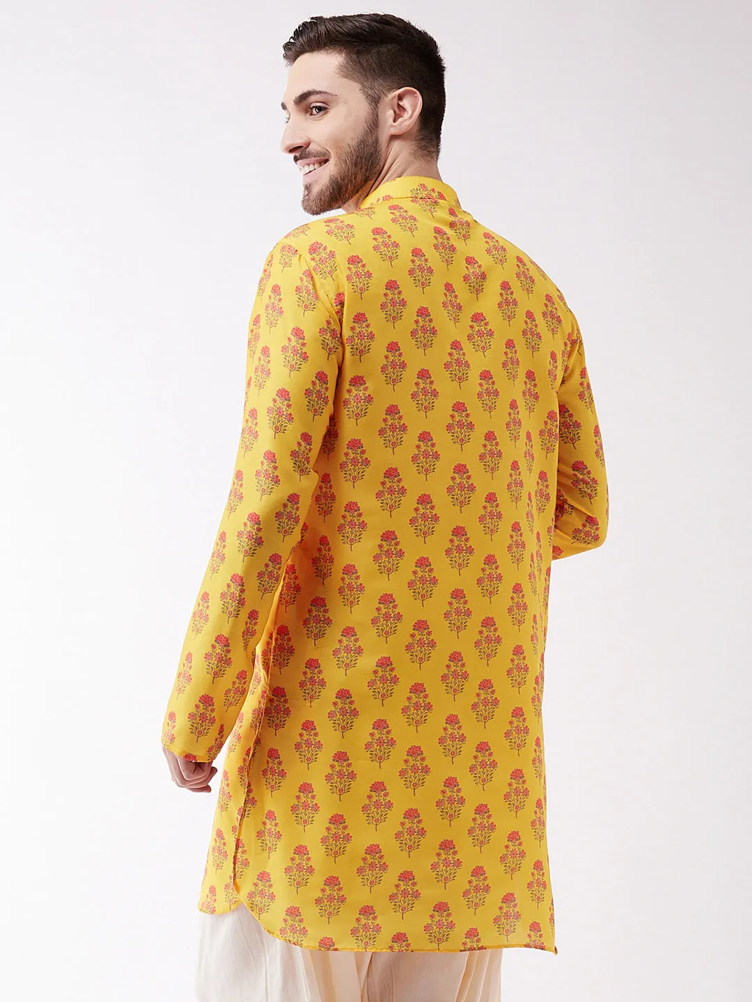 Men's Multicolor-Base-Mustard Muslin Cotton Kurta - Vastramay