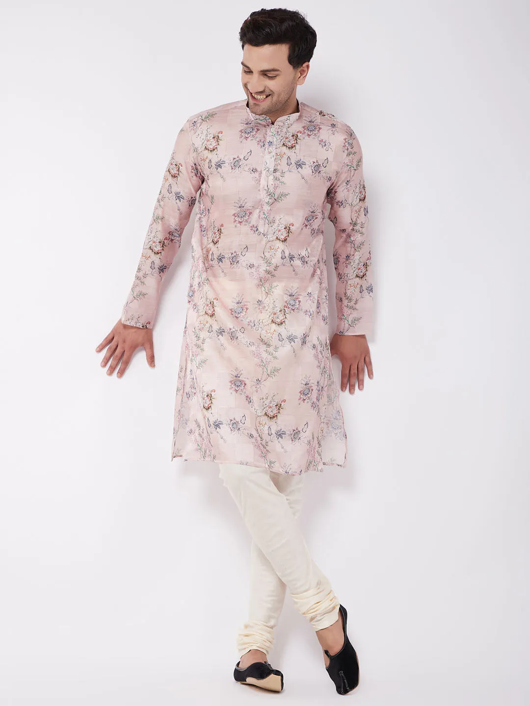 Men's Multicolor-Base-Peach Cotton Blend Kurta - Vastramay