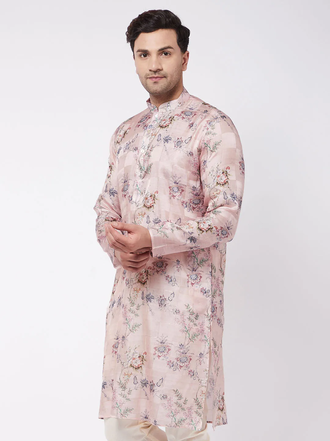 Men's Multicolor-Base-Peach Cotton Blend Kurta - Vastramay