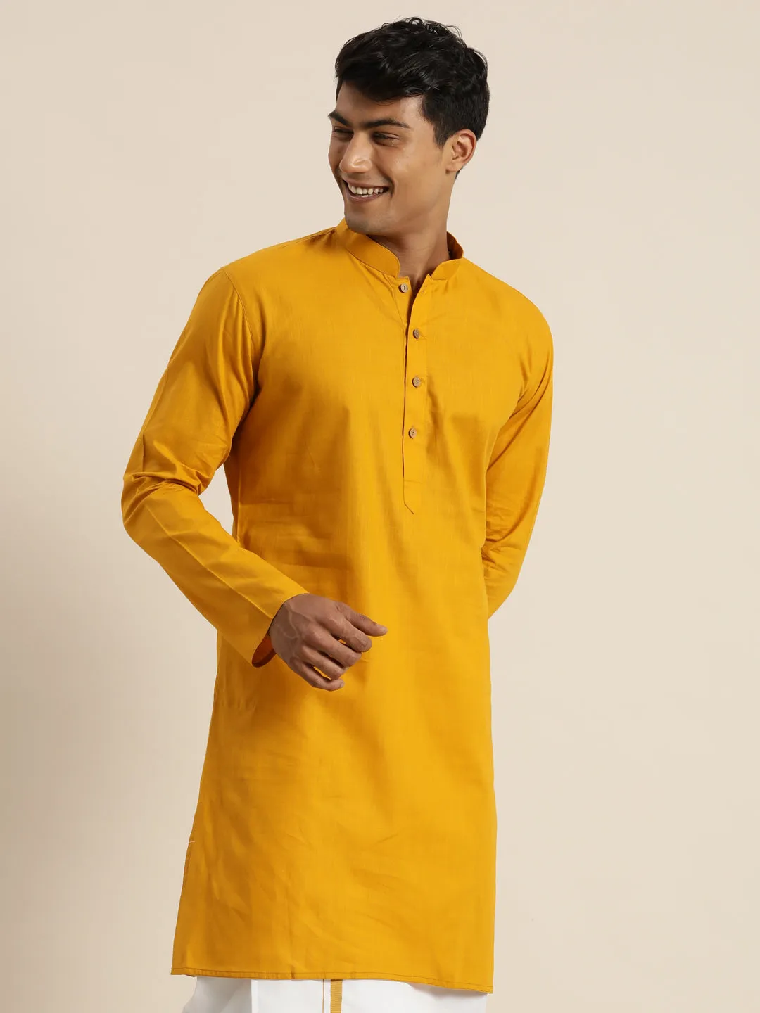 Men's Mustard Cotton Kurta - Vastramay