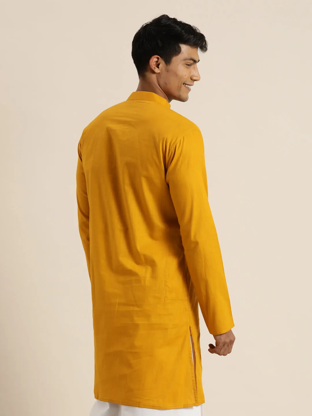 Men's Mustard Cotton Kurta - Vastramay