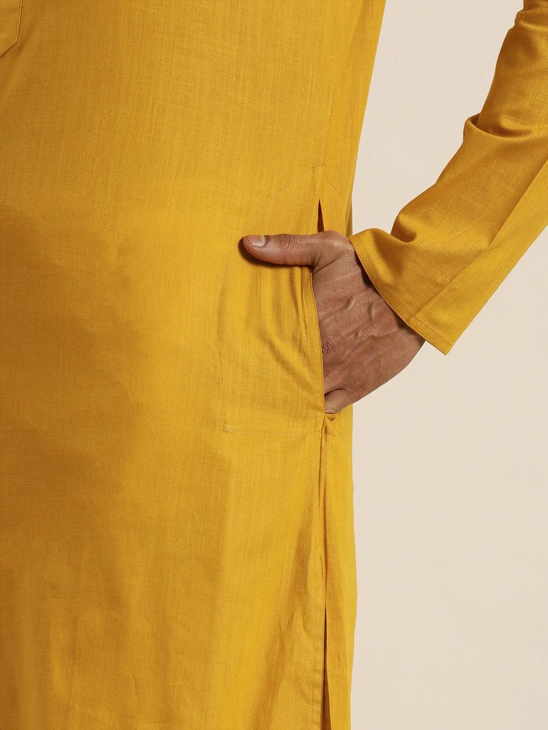 Men's Mustard Cotton Kurta - Vastramay