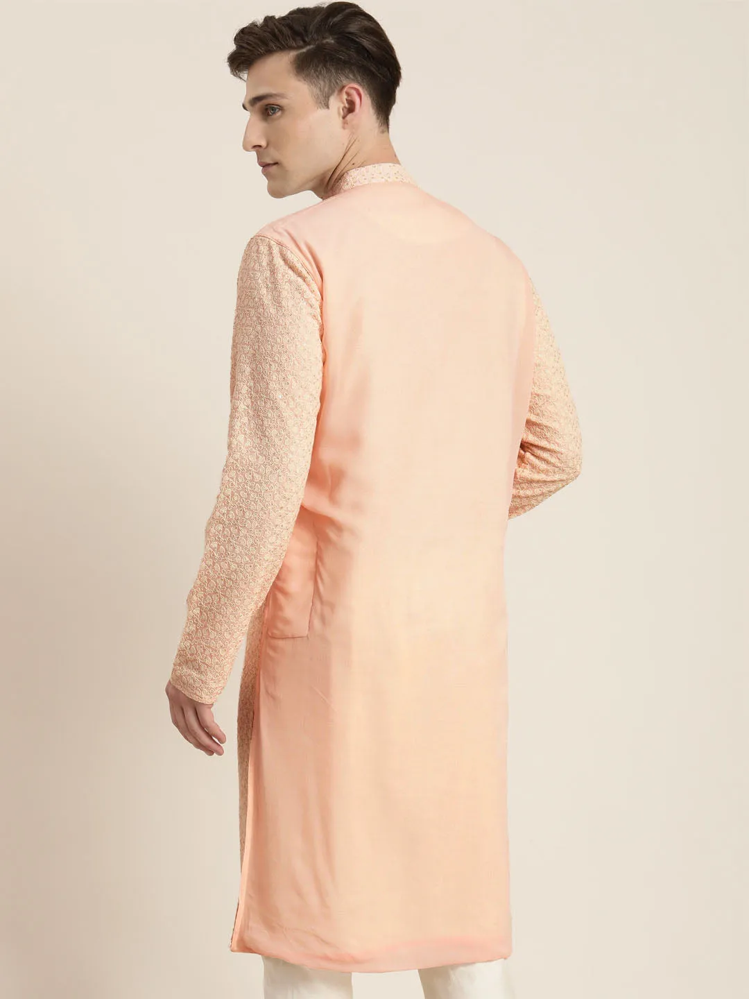 Men's Pink Georgette Kurta - Vastramay