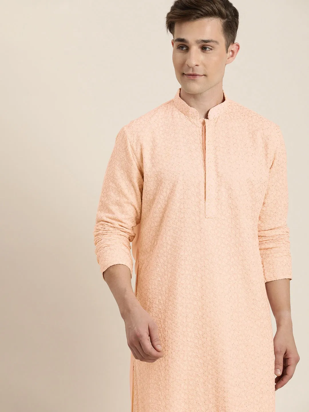 Men's Pink Georgette Kurta - Vastramay