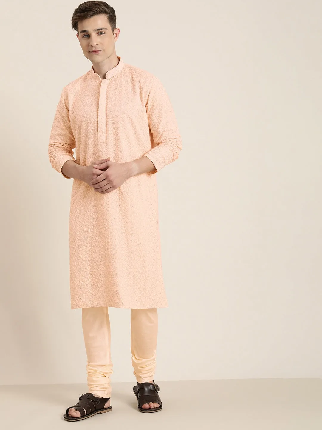 Men's Pink Georgette Kurta - Vastramay