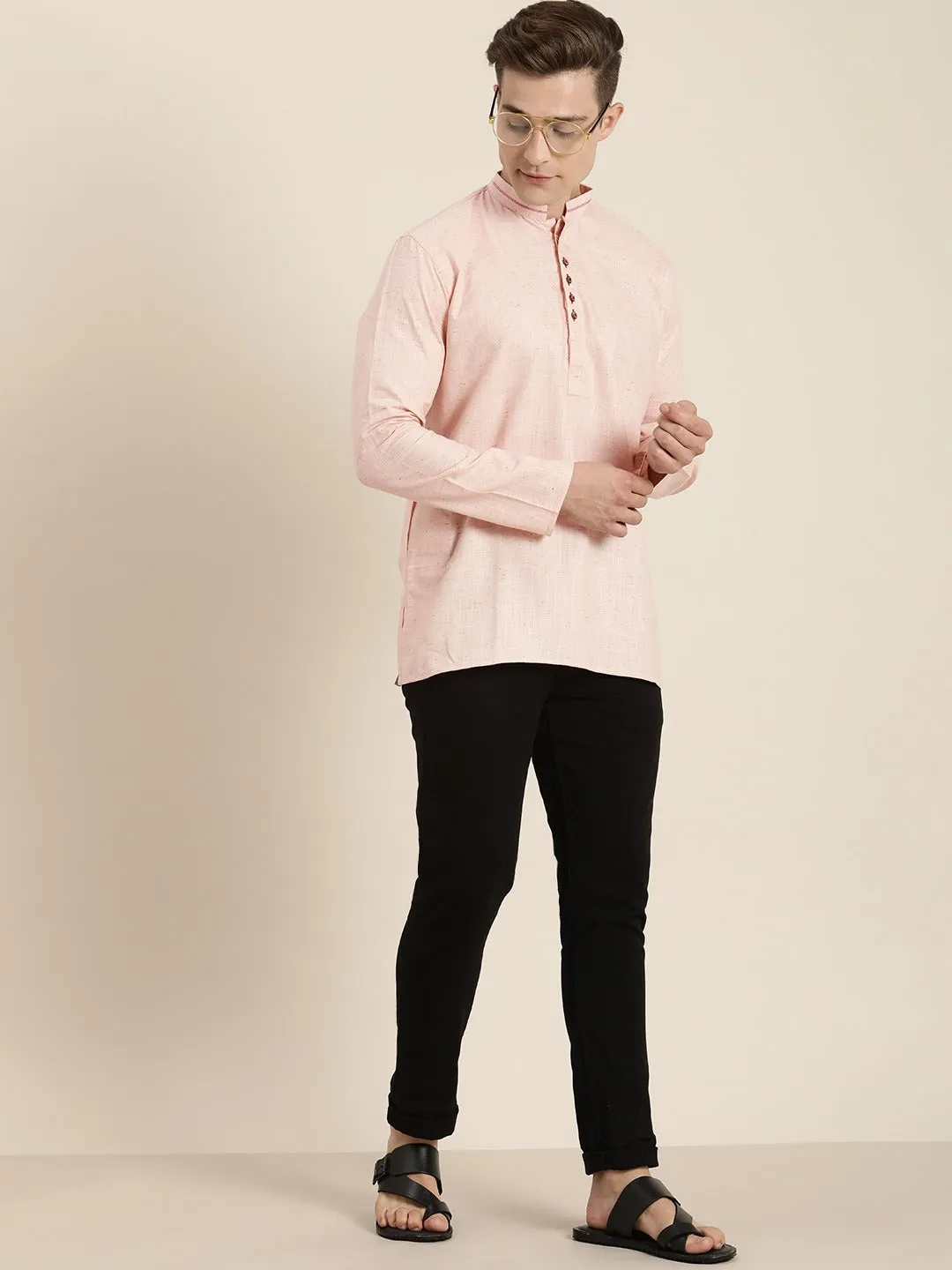 Men's Pink Organic Cotton Kurta - Vastramay