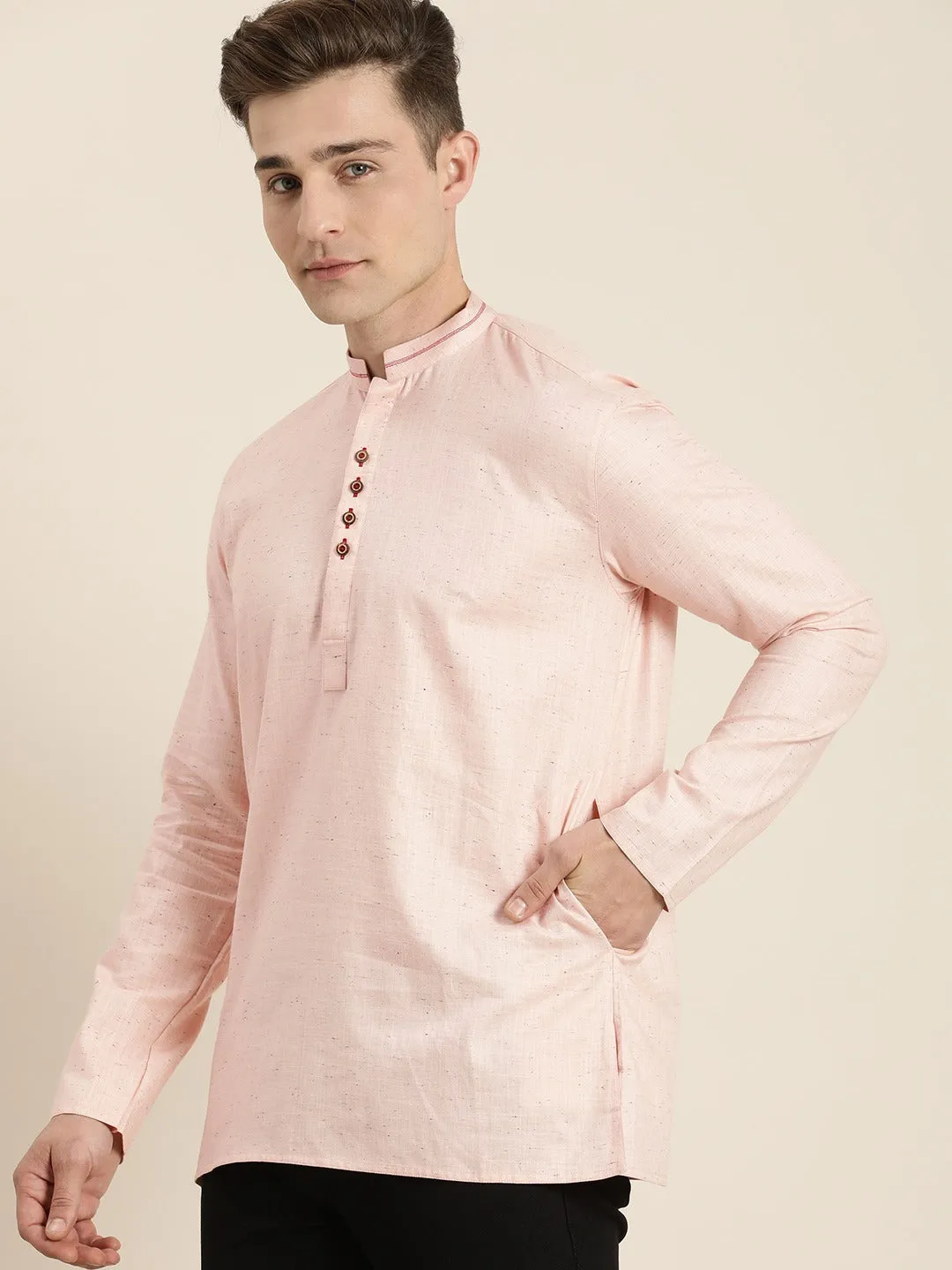 Men's Pink Organic Cotton Kurta - Vastramay