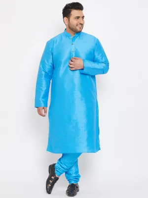 Men's Plus Aqua Blue Silk Blend Kurta Pyjama Set - Vastramay