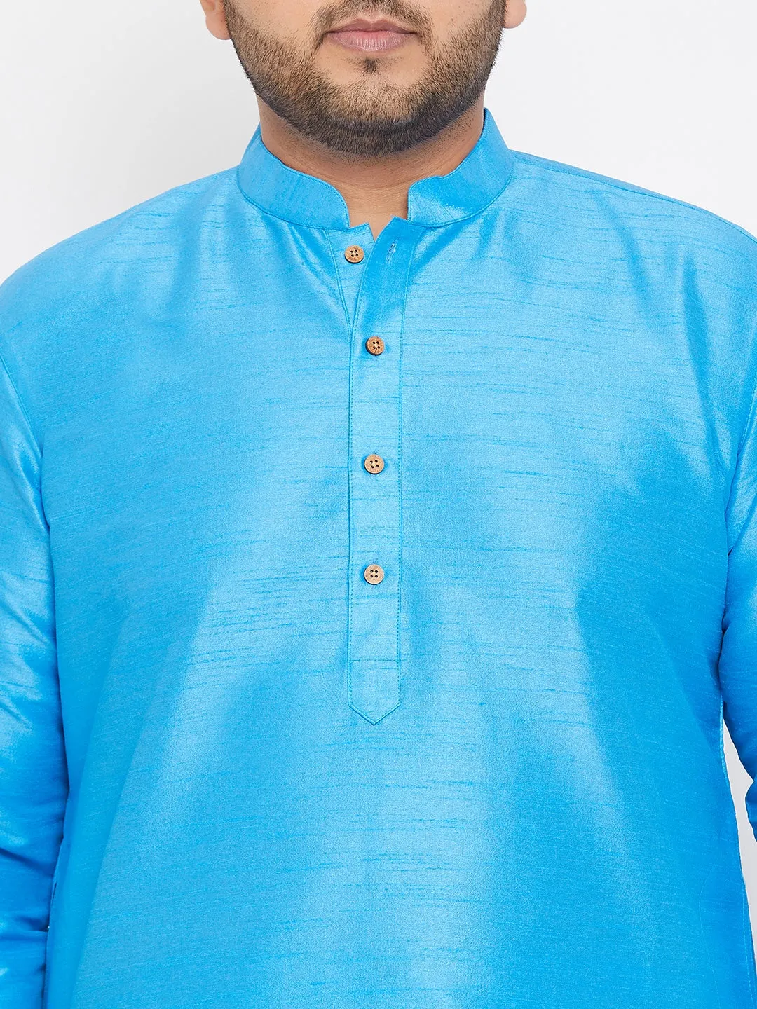 Men's Plus Aqua Blue Silk Blend Kurta Pyjama Set - Vastramay