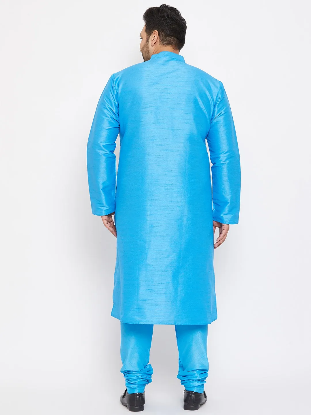 Men's Plus Aqua Blue Silk Blend Kurta Pyjama Set - Vastramay