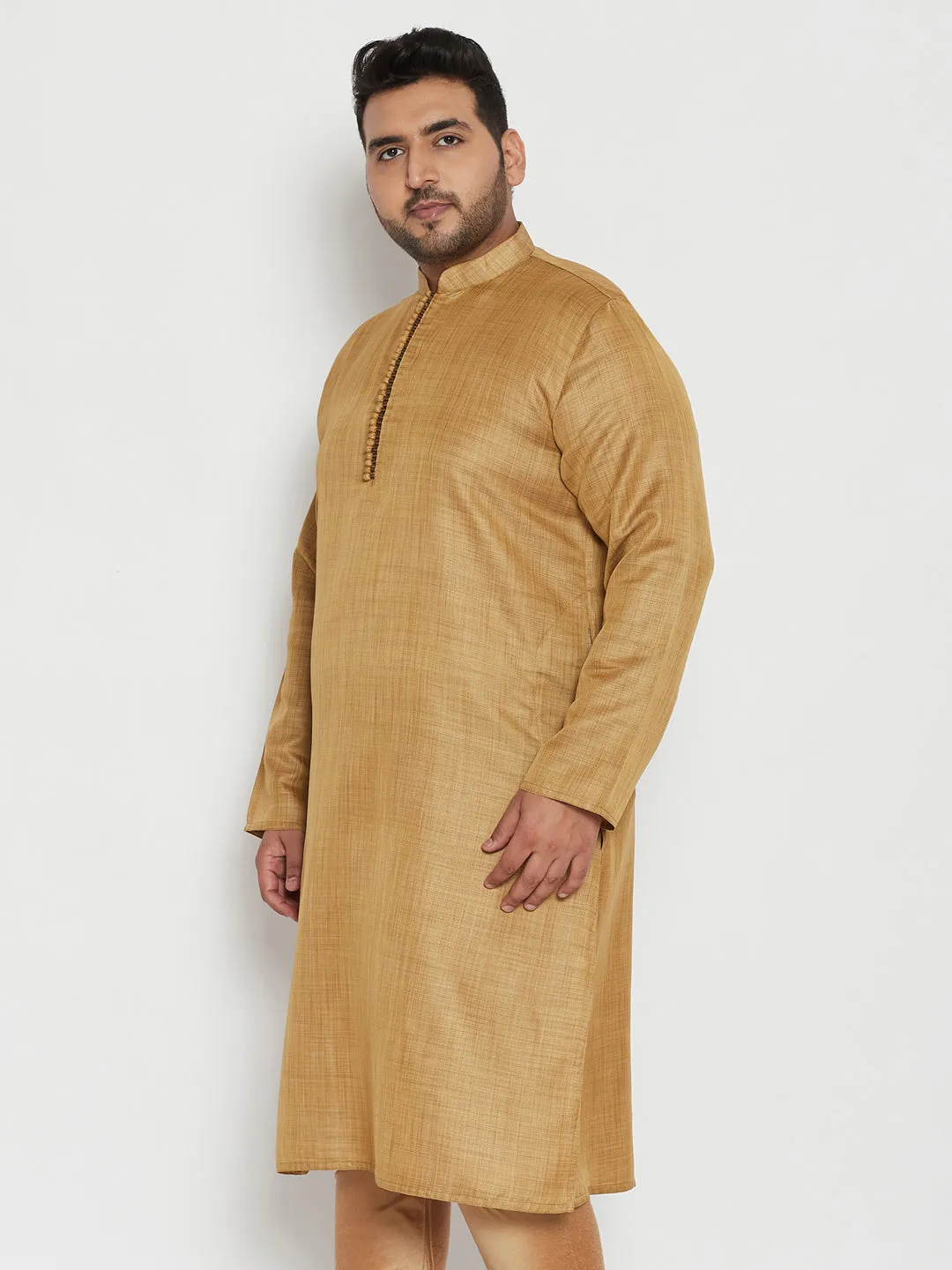 Men's Plus Beige Viscose Blend Kurta - Vastramay