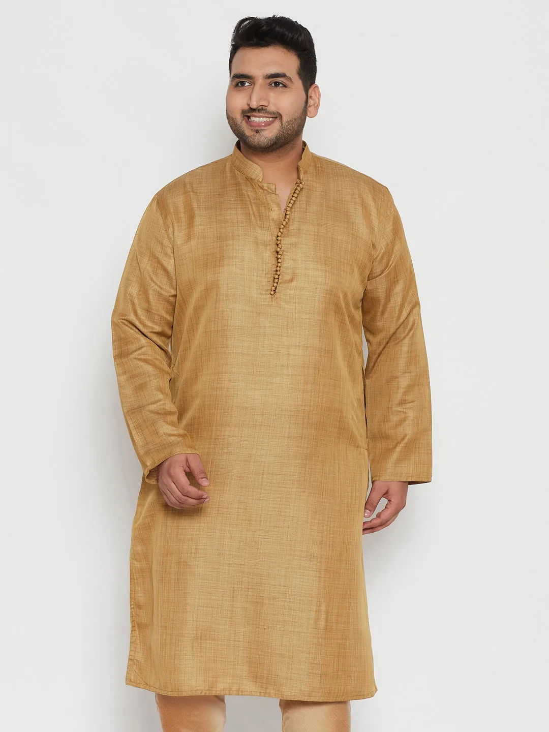 Men's Plus Beige Viscose Blend Kurta - Vastramay