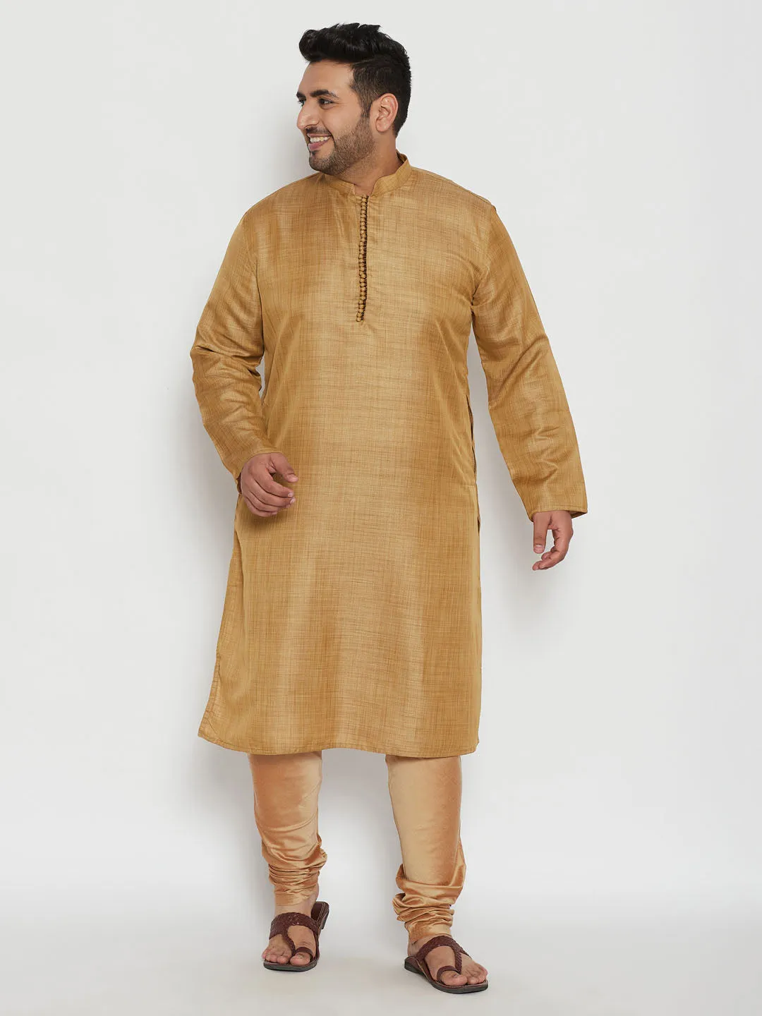 Men's Plus Beige Viscose Blend Kurta - Vastramay