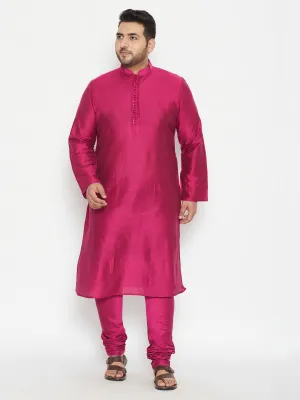 Men's Plus Fushia Pink Viscose Blend Kurta - Vastramay