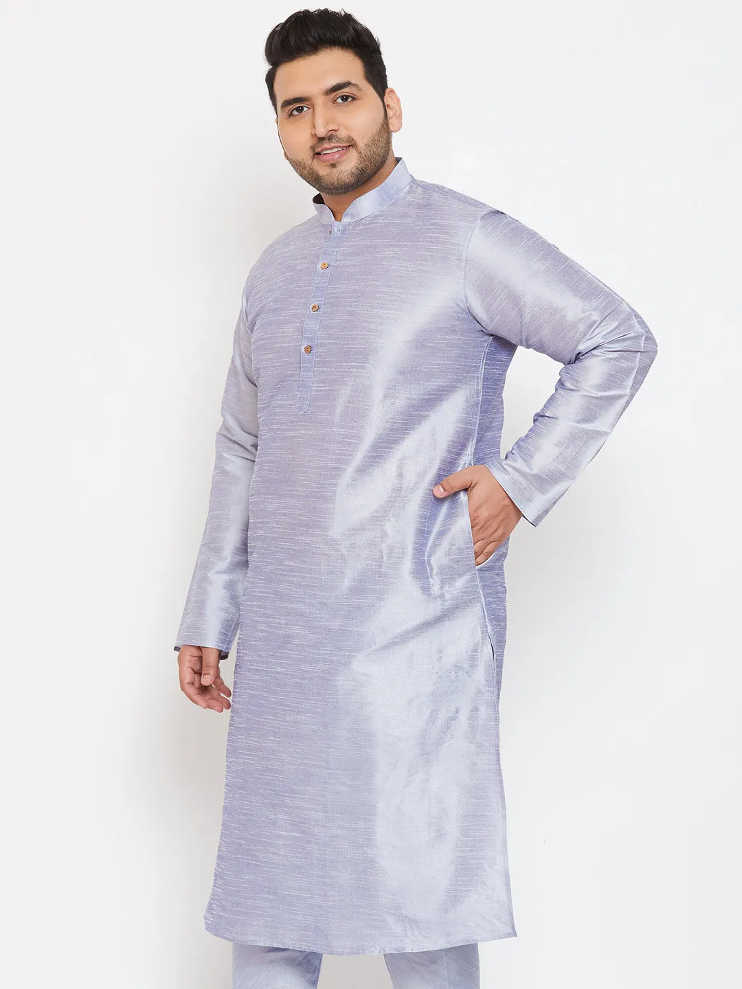 Men's Plus Lavender Blue Silk Blend Kurta - Vastramay