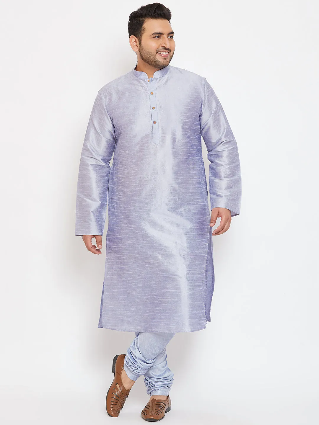 Men's Plus Lavender Blue Silk Blend Kurta - Vastramay