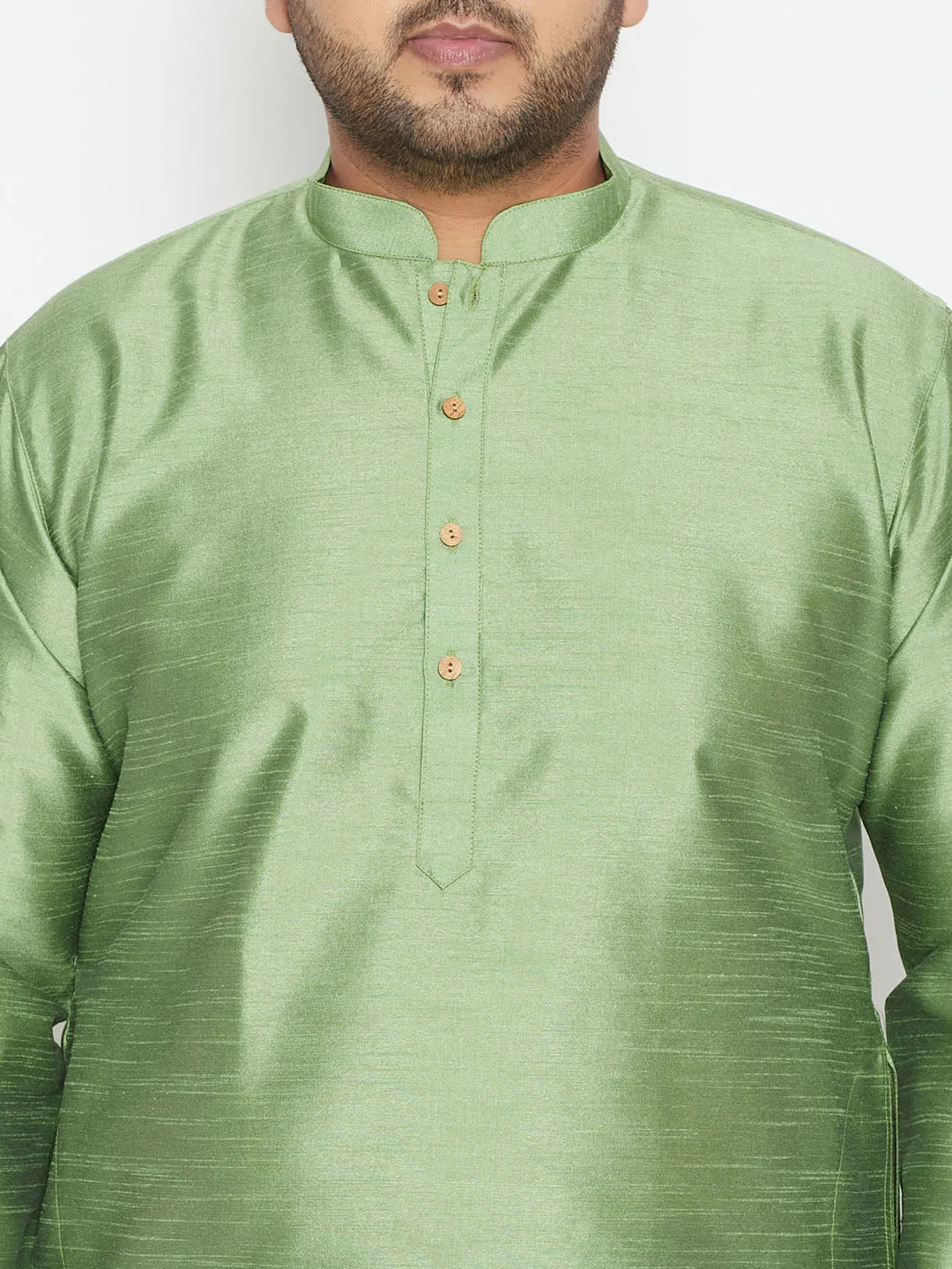 Men's Plus Mint Green And Black Silk Blend Kurta Pyjama Set - Vastramay