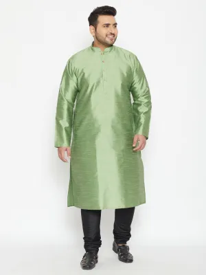 Men's Plus Mint Green And Black Silk Blend Kurta Pyjama Set - Vastramay